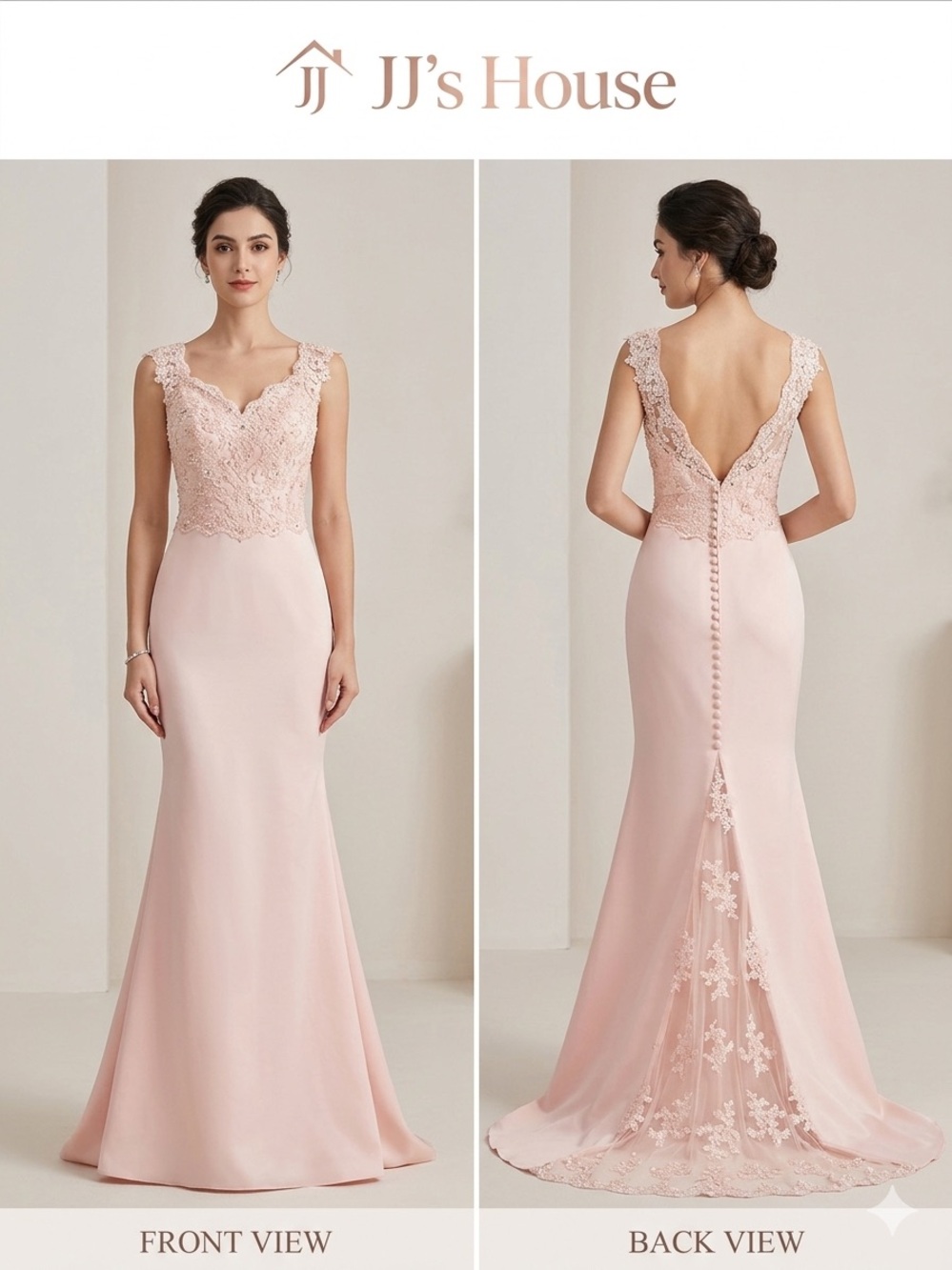 JJ's House Blush Lace Bodice Mermaid Gown